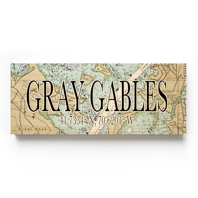 Grand Gables Massachusetts 3x9 Wood Coordinate Wall Hanging Map Sign