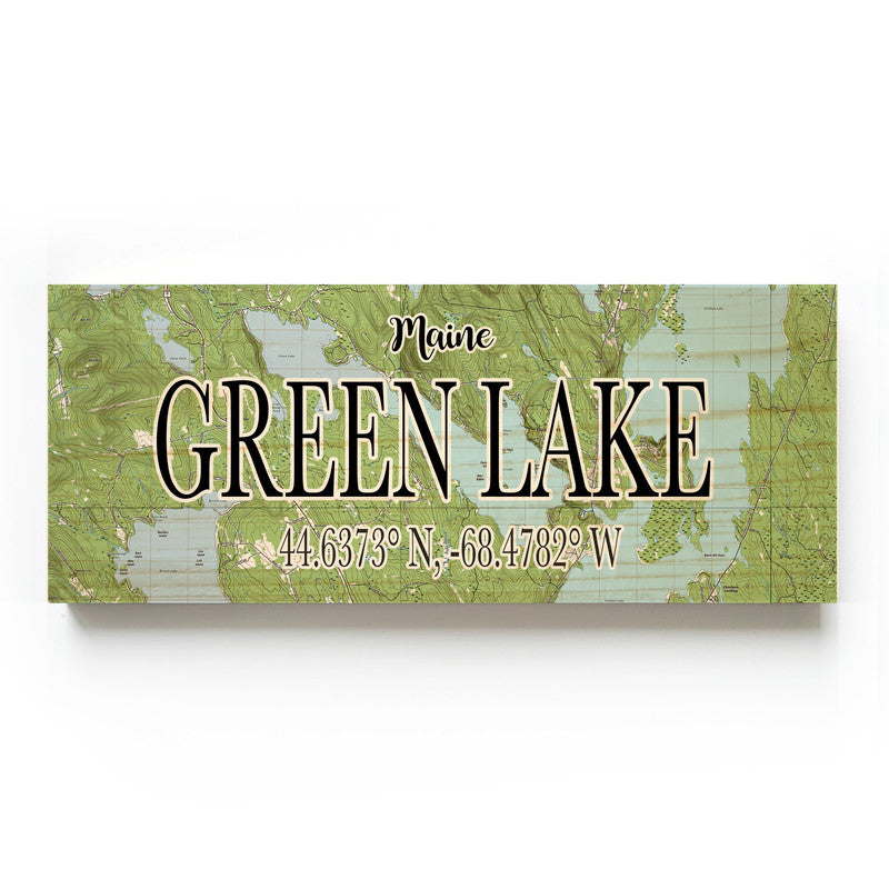 Green Lake Maine 3x9 Wood Coordinate Wall Hanging Map Sign