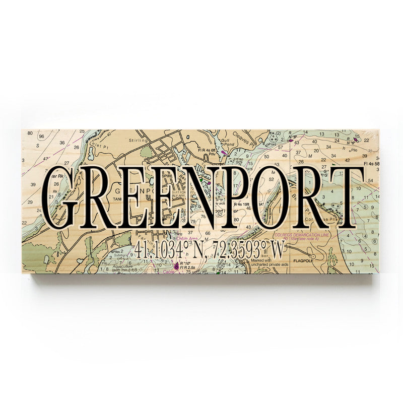 Greenport New York 3x9 Wood Coordinate Wall Hanging Map Sign