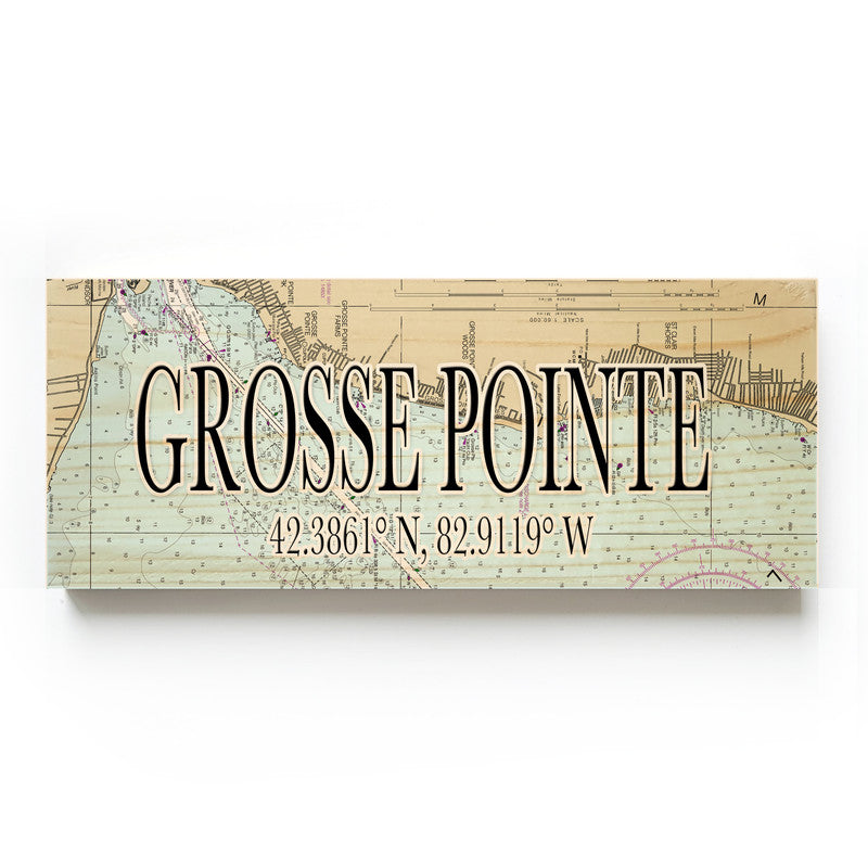 Grosse Pointe Michigan 3x9 Wood Coordinate Wall Hanging Map Sign