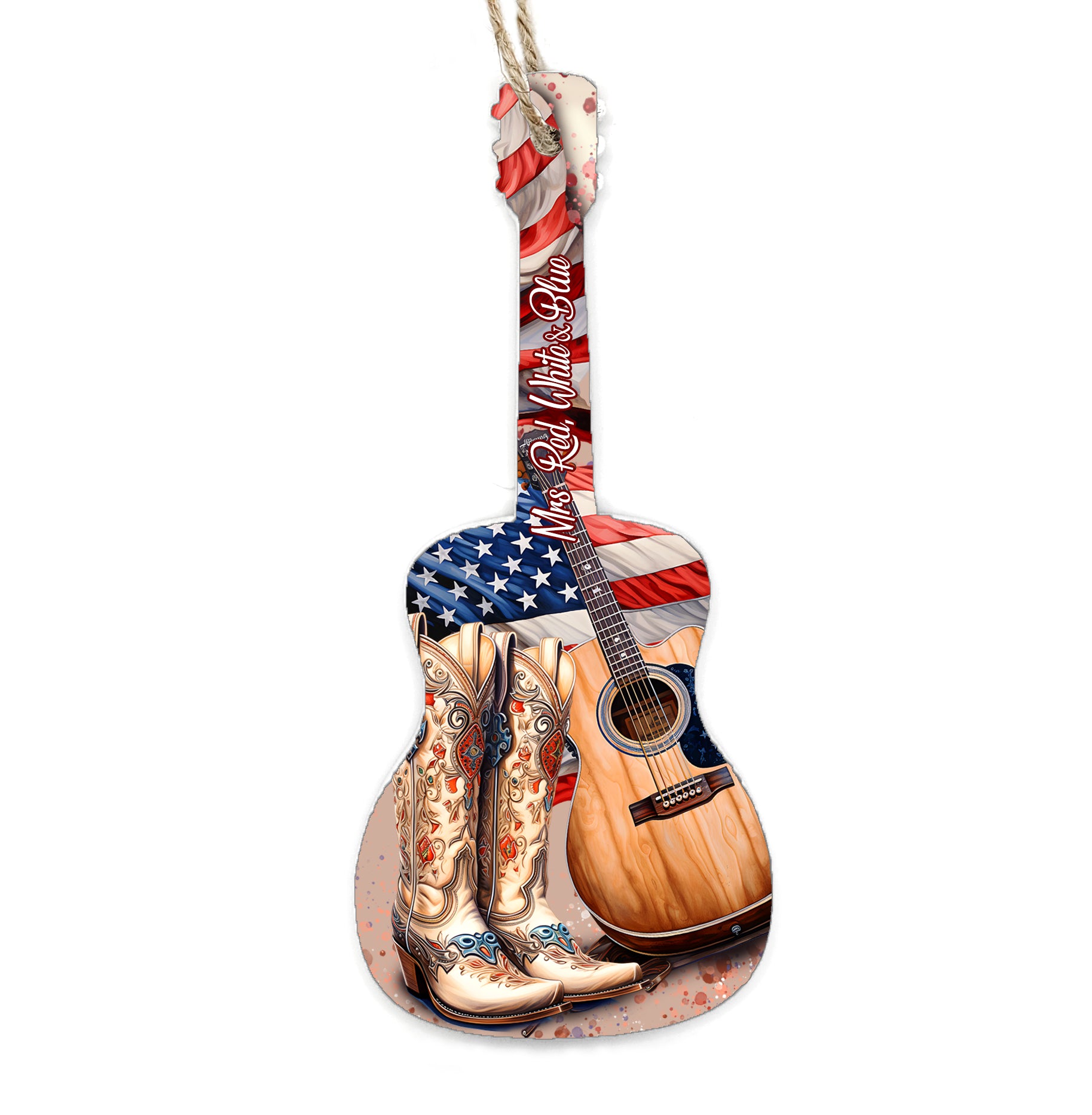 Mrs. Red White and Blue Guitar Shaped Wood Ornament