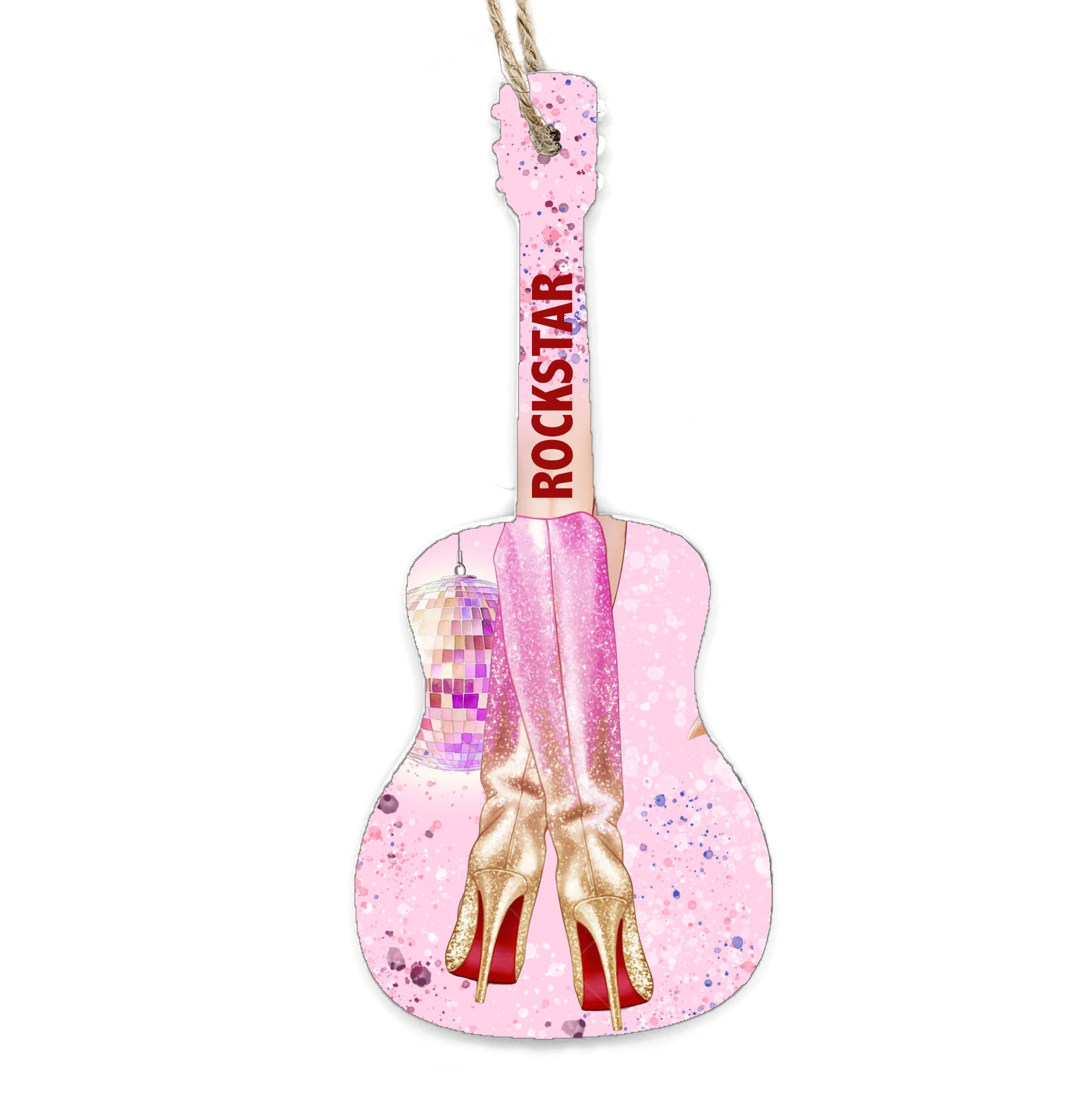 Rockstar Boots Guitar Shaped Wood Ornament