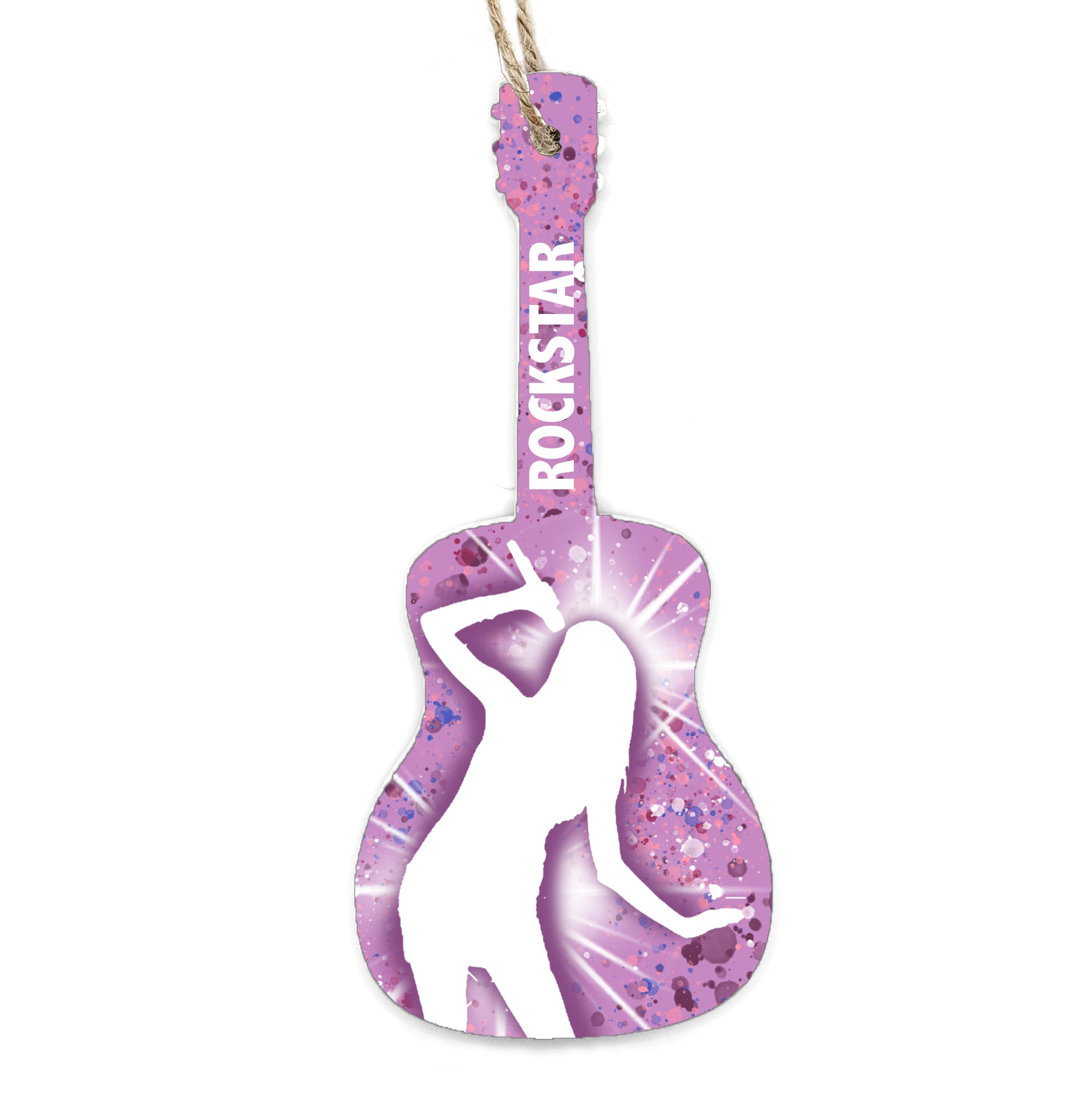 Rockstar Singer Guitar Shaped Wood Ornament