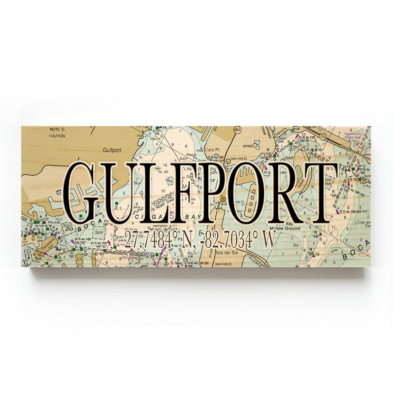 Gulfport Florida 3x9 Wood Coordinate Wall Hanging Map Sign