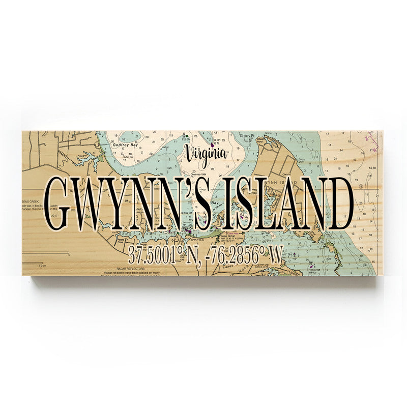 Gwynns Island Virginia 3x9 Wood Coordinate Wall Hanging Map Sign