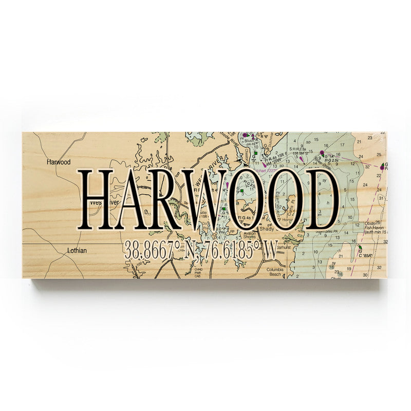 Harwood Maryland 3x9 Wood Coordinate Wall Hanging Map Sign