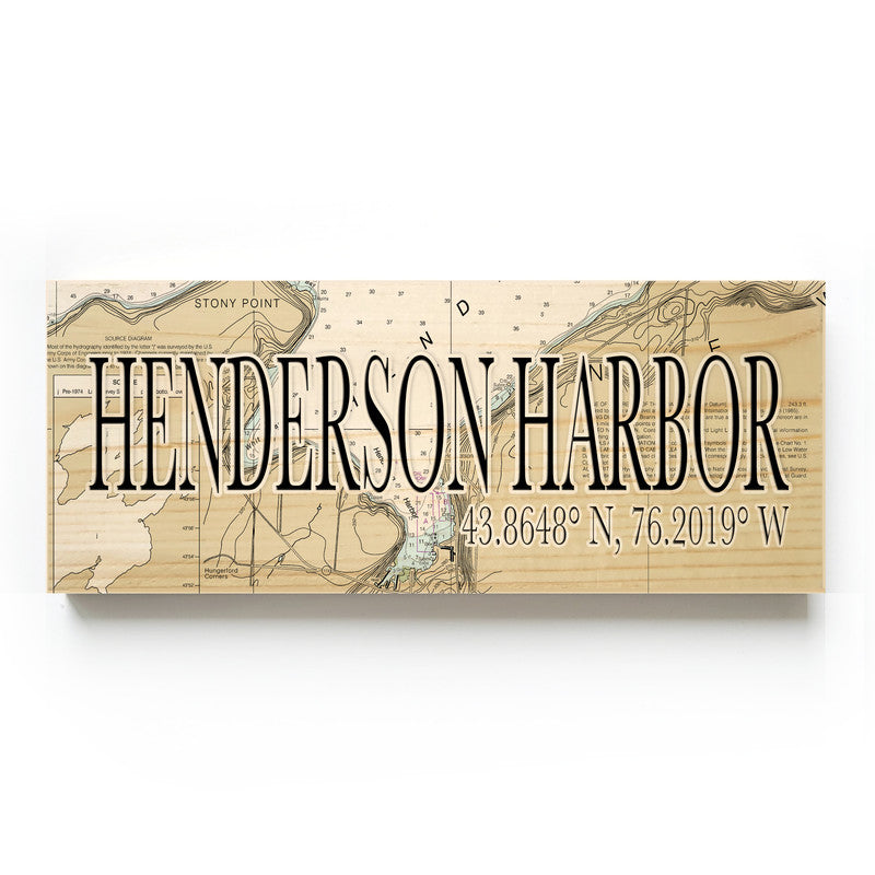 Henderson Harbor New York 3x9 Wood Coordinate Wall Hanging Map Sign
