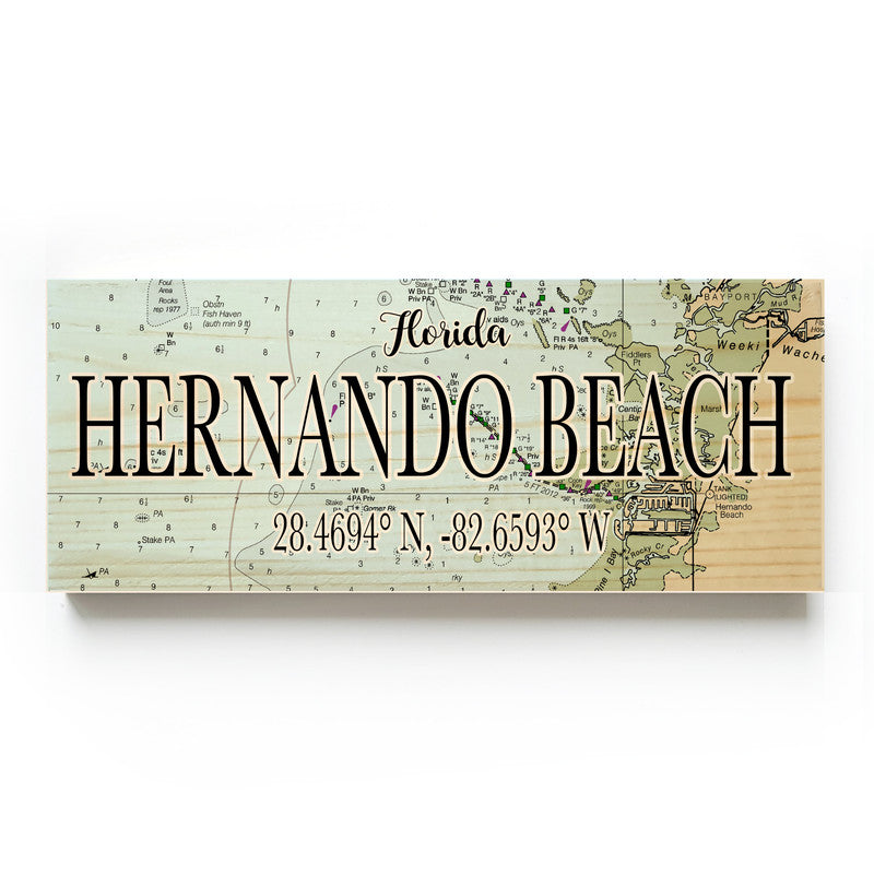 Hernando Beach Florida 3x9 Wood Coordinate Wall Hanging Map Sign