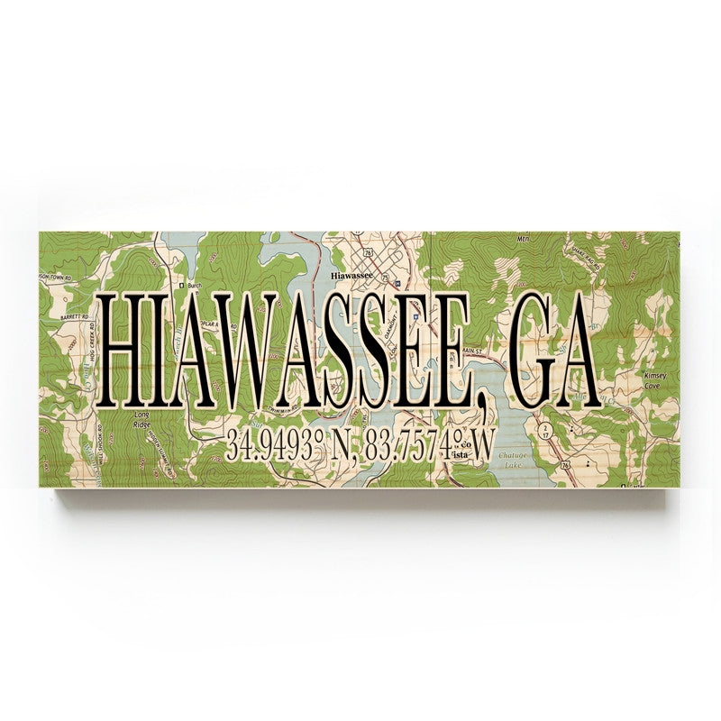 Hiawasee Georgia 3x9 Wood Coordinate Wall Hanging Map Sign