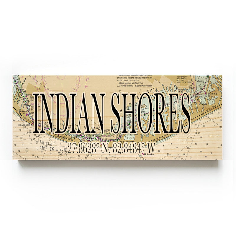 Indian Shores Florida 3x9 Wood Coordinate Wall Hanging Map Sign