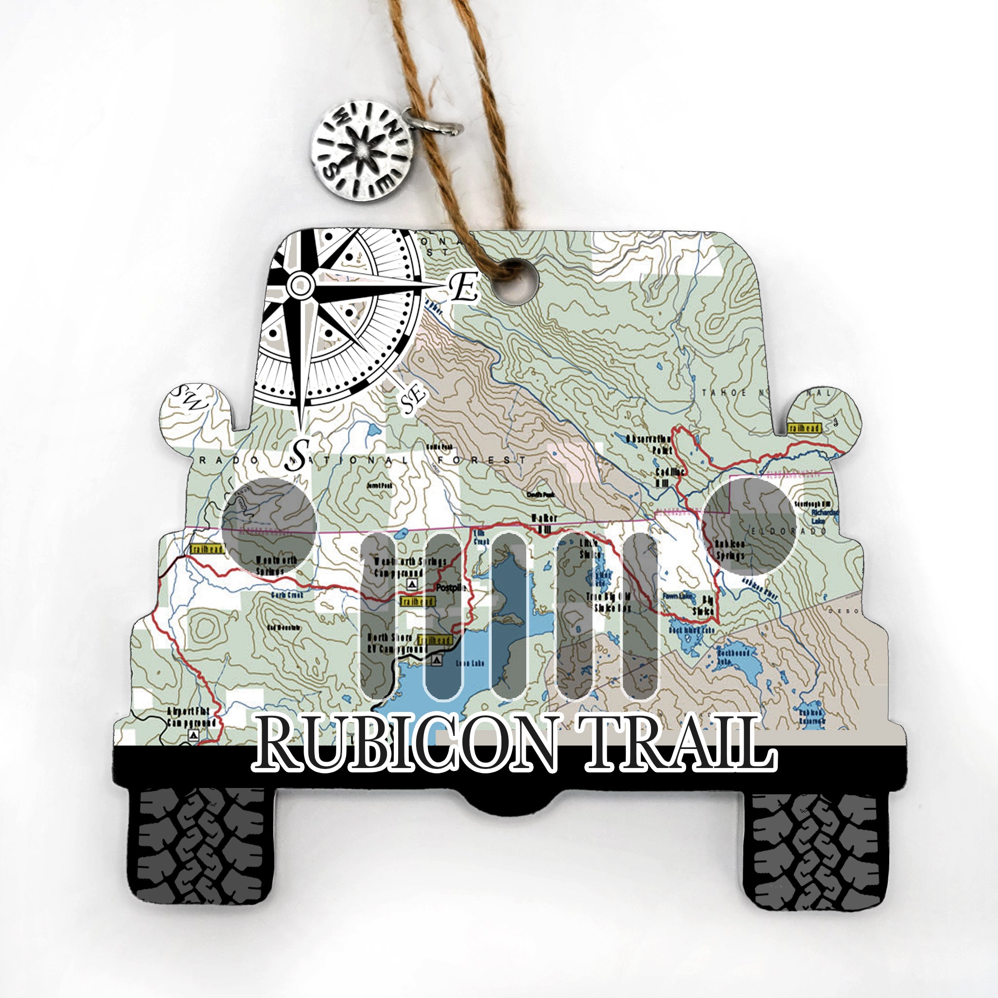 Rubicon Trail All Terrain Vehicle Shaped Wood Map Souvenir Ornament