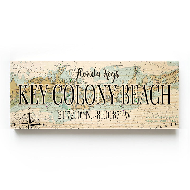 Key Colony Beach Florida 3x9 Wood Coordinate Wall Hanging Map Sign
