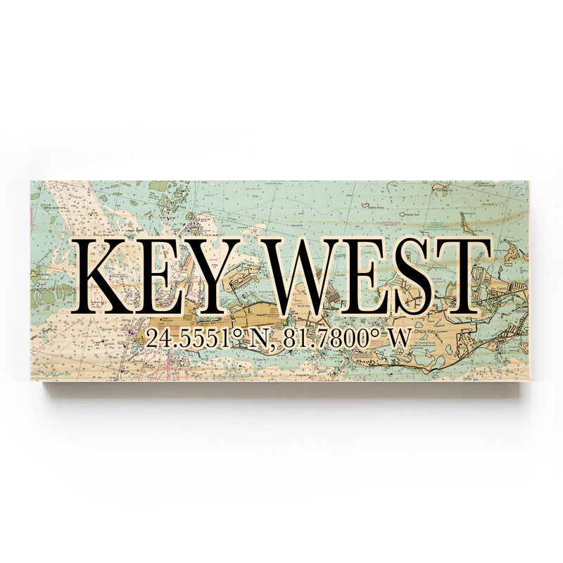 Key West Florida 3x9 Wood Coordinate Wall Hanging Map Sign