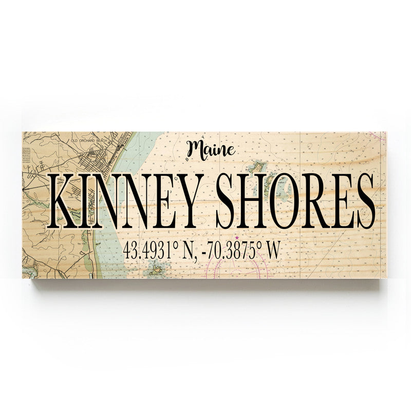 Kinney Shores Maine 3x9 Wood Coordinate Wall Hanging Map Sign