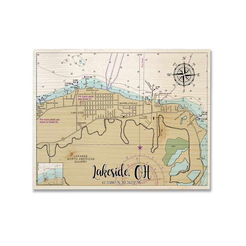 Laakeside OH 5x7 inch Wood Wall Hanging Map Sign