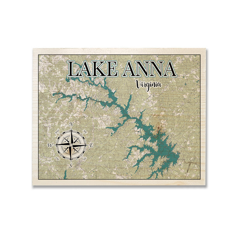 Lake Anna VA 5x7 inch Wood Wall Hanging Map Sign