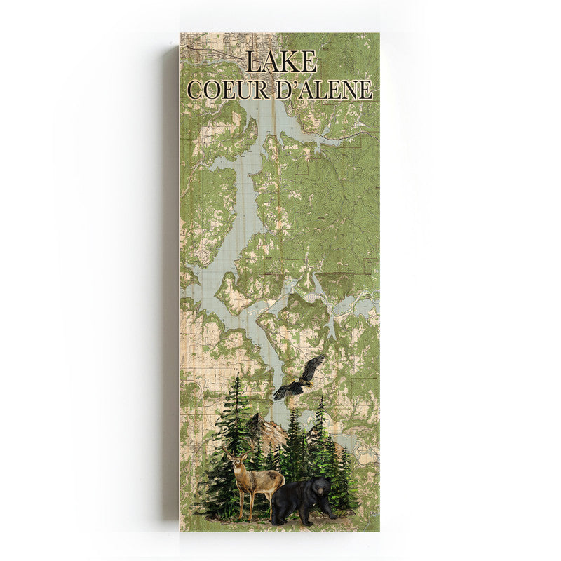 Lake Coeur DaLene Idaho 3x9 Wood Coordinate Wall Hanging Map Sign