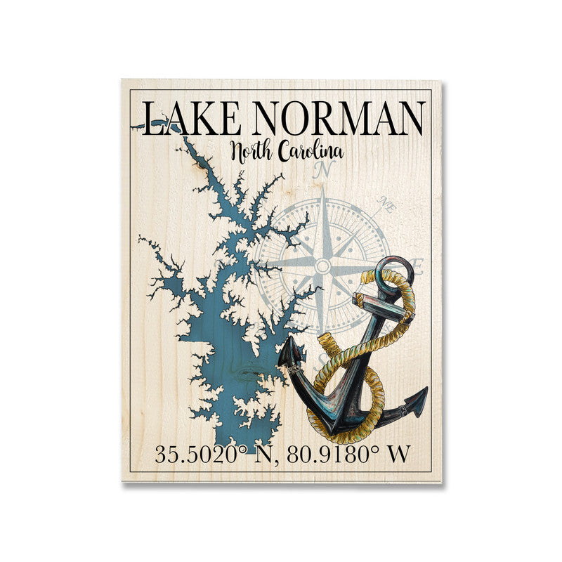 Lake Norman NC Driftwood 5x7 inch Wood Wall Hanging Map Sign