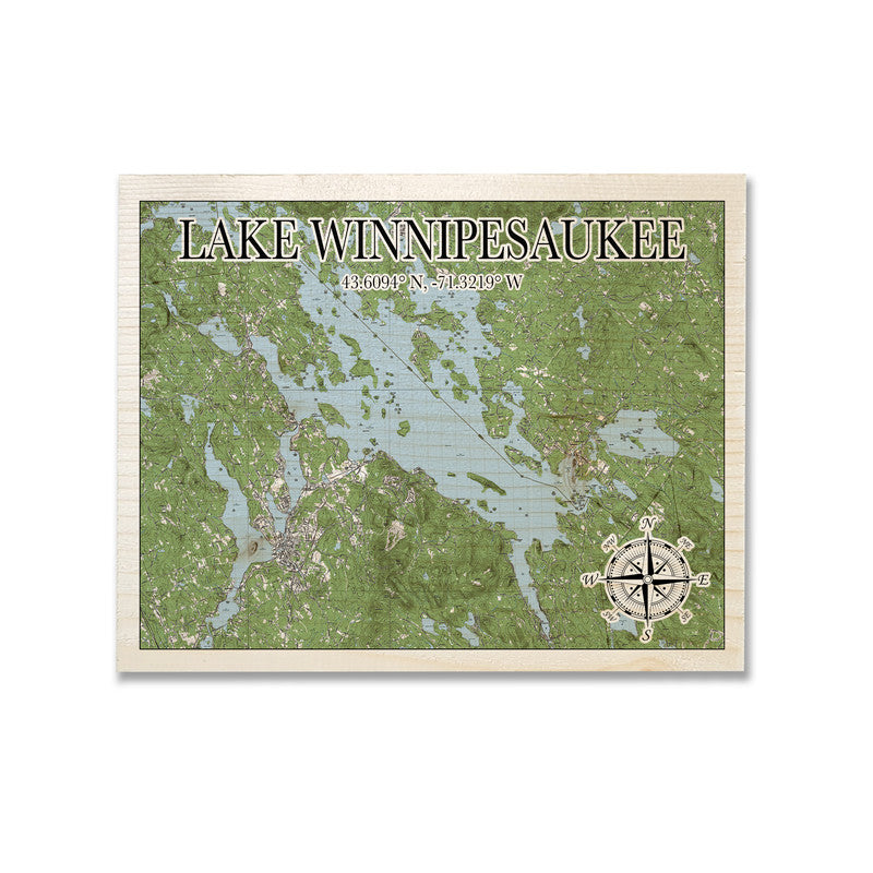 Lake Winnipesaukee 5x7 inch Wood Wall Hanging Map Sign