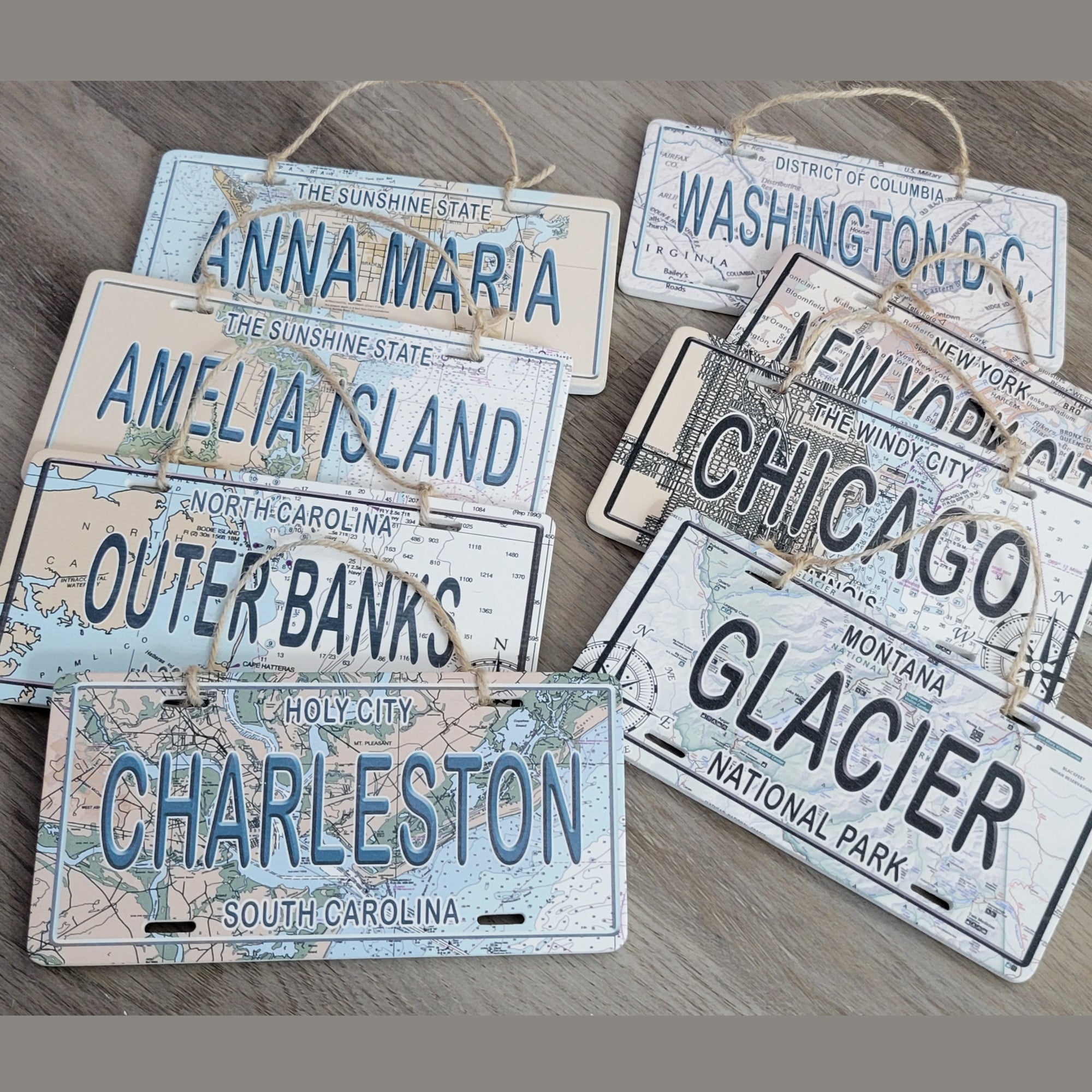 Block Island, RI License Plate Wood Map Souvenir Ornament