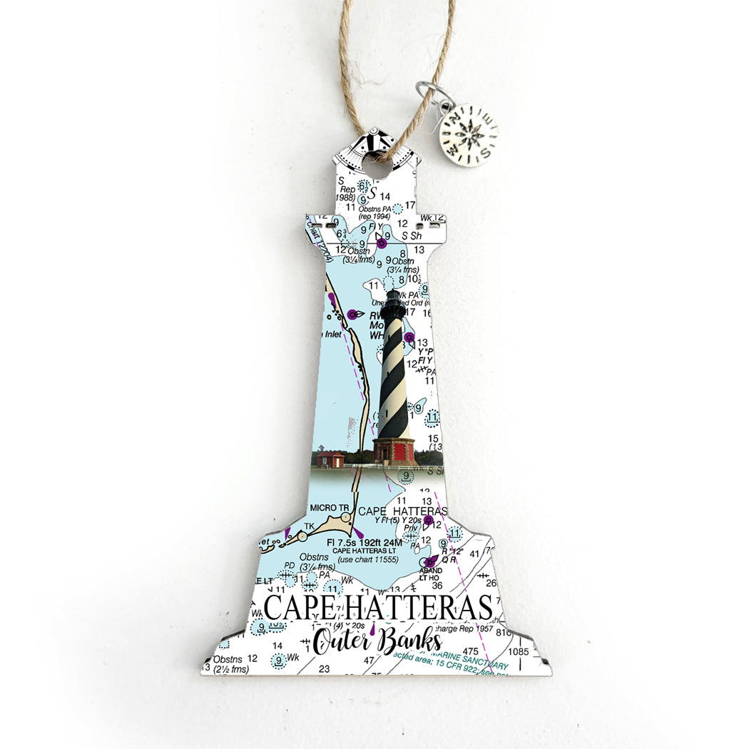 Cape Hatteras, NC Lighthouse Shaped Wood Map Souvenir Ornament
