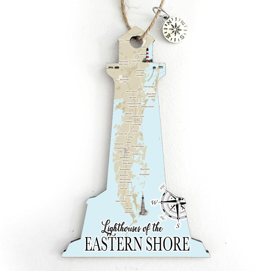 Lighthouses of the Eastern Shore Lighthouse Shaped Wood Map Souvenir Ornament