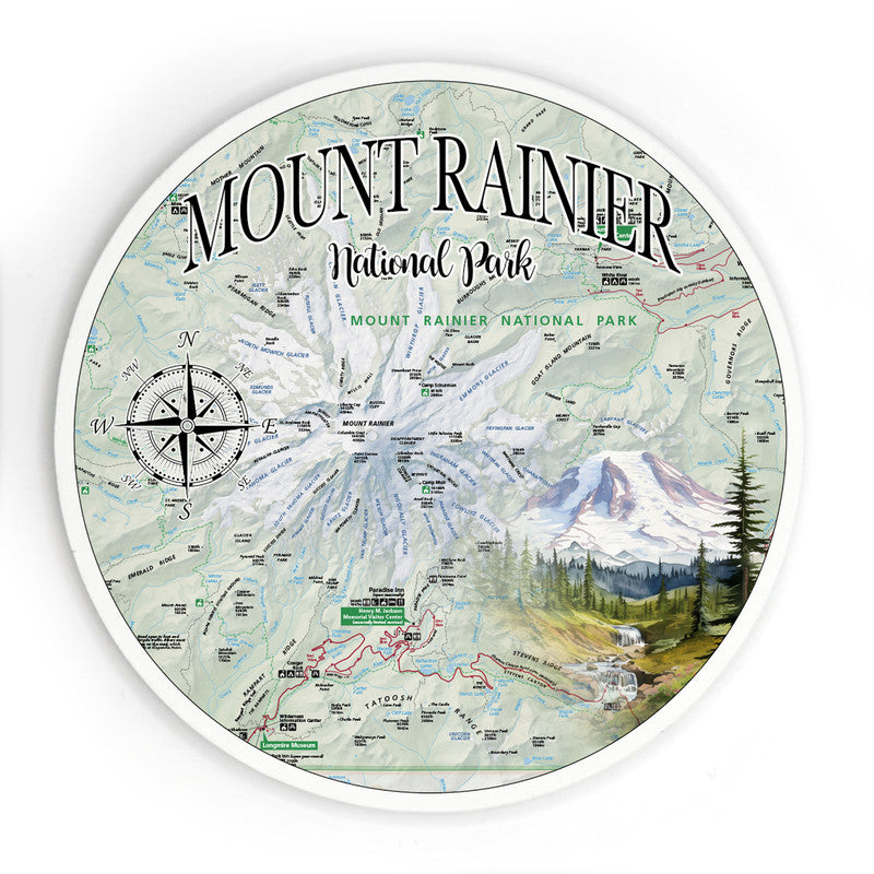 Mount Rainier National Park ART 3.5 Inch Wood Magnet Keepsake