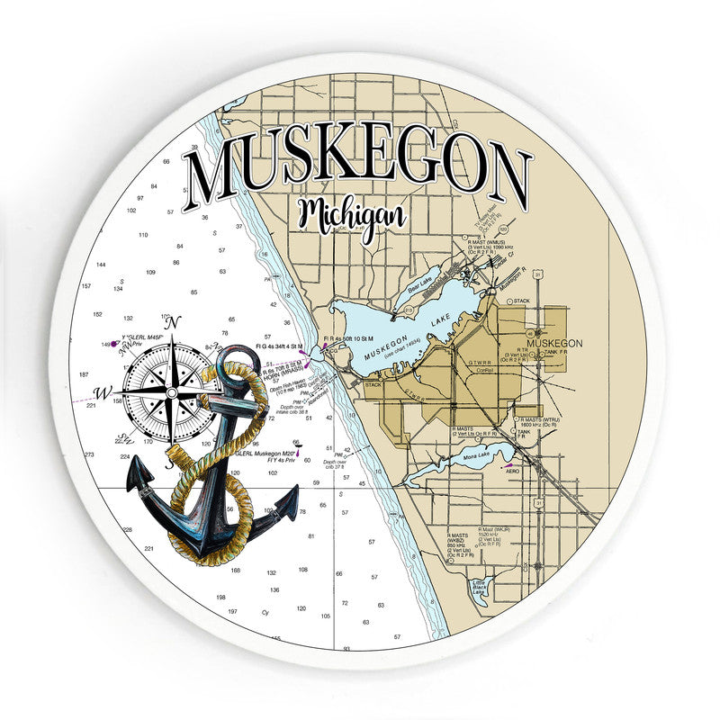 Muskegon MI 3.5 Inch Wood Magnet Keepsake