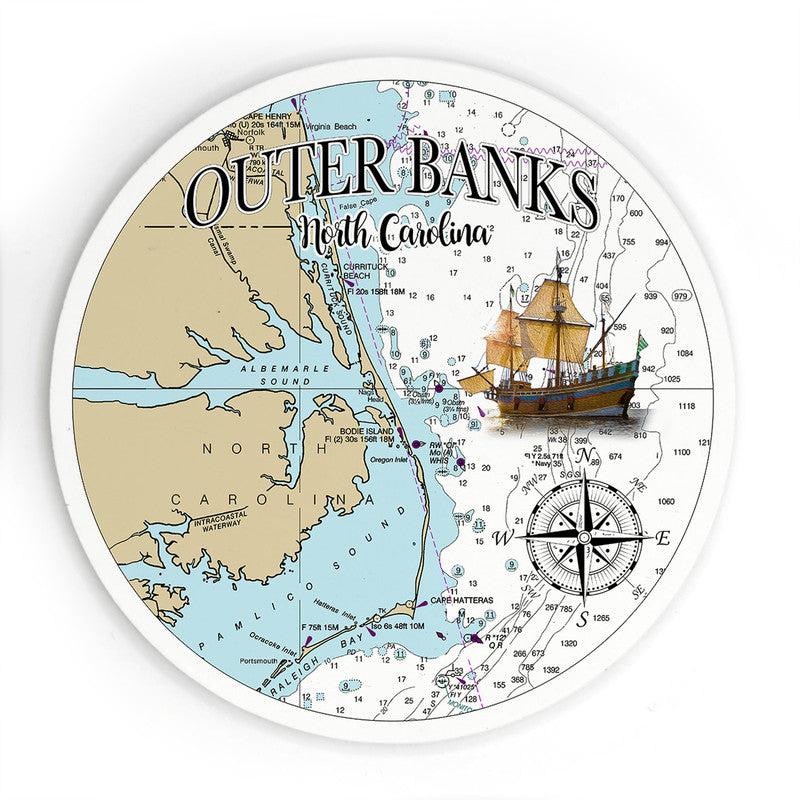 Outer Banks NC Pirate Ship 3.5 Inch Wood Magnet Keepsake