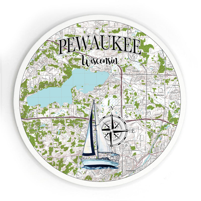 Pewaukee WI 3.5 Inch Wood Magnet Keepsake