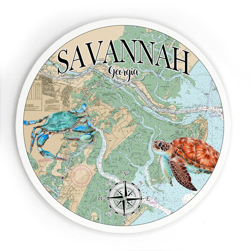 Savannah GA Crab and Turtle 3.5 Inch Wood Magnet Keepsake