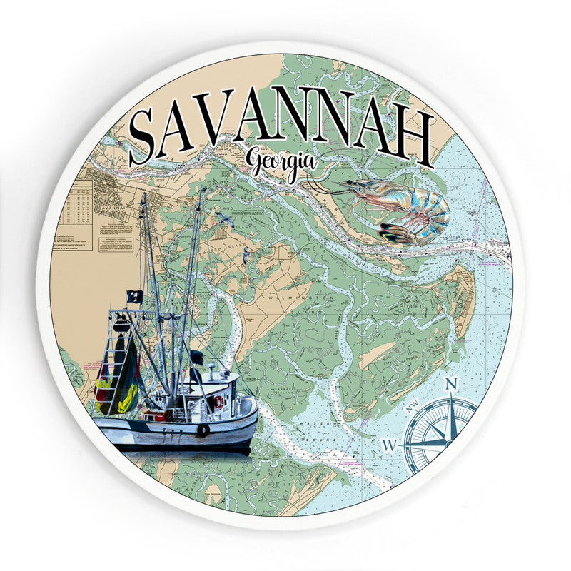 Savannah GA Shrimping 3.5 Inch Wood Magnet Keepsake