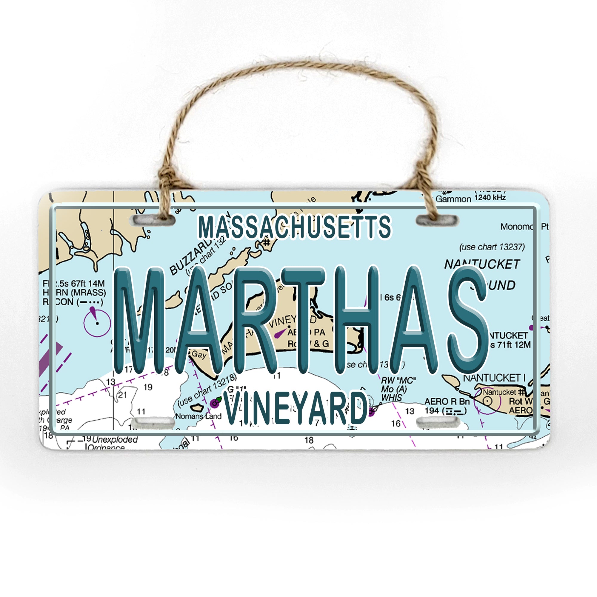Martha's Vineyard, MA License Plate Wood Map Souvenir Ornament