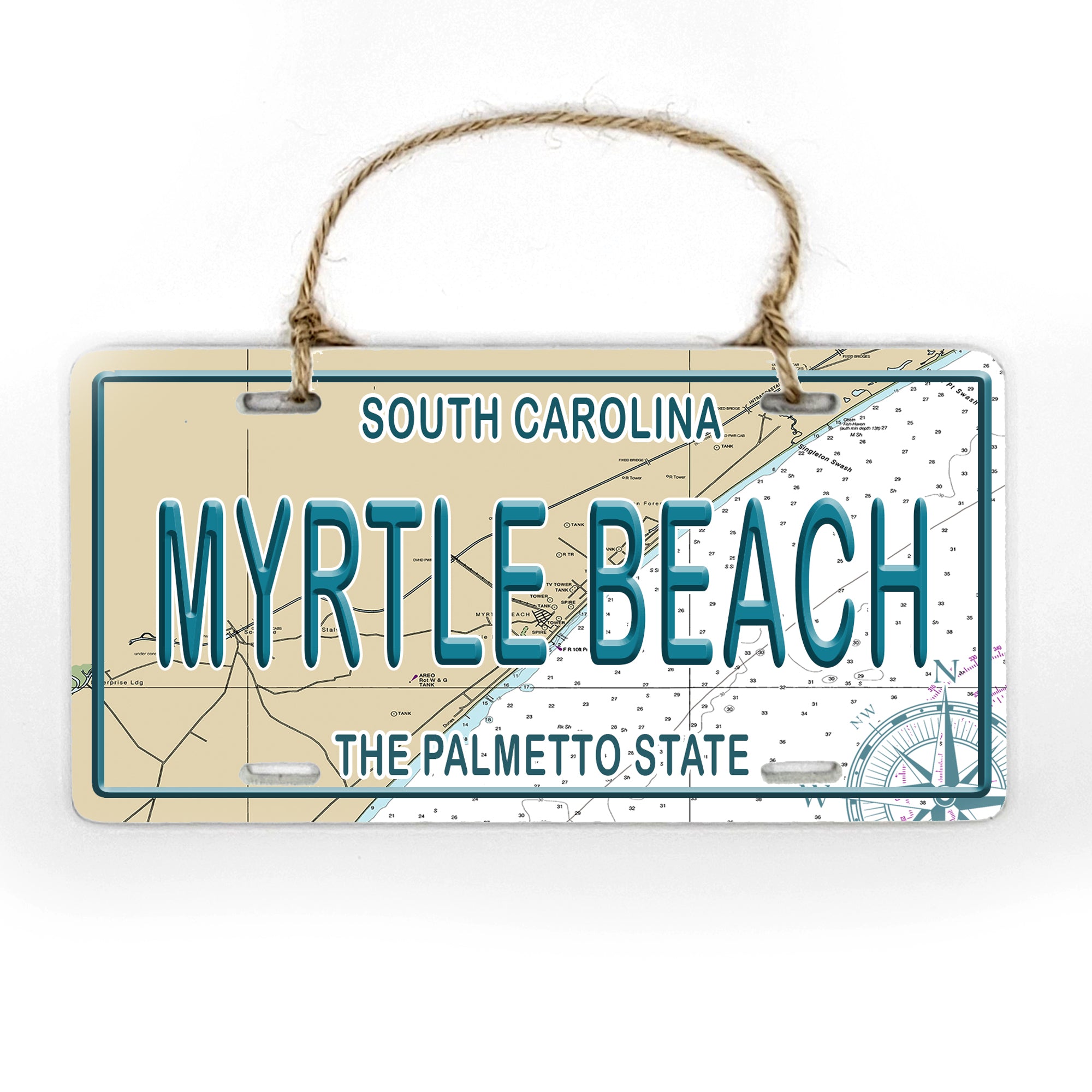 Myrtle Beach, SC License Plate Wood Map Souvenir Ornament