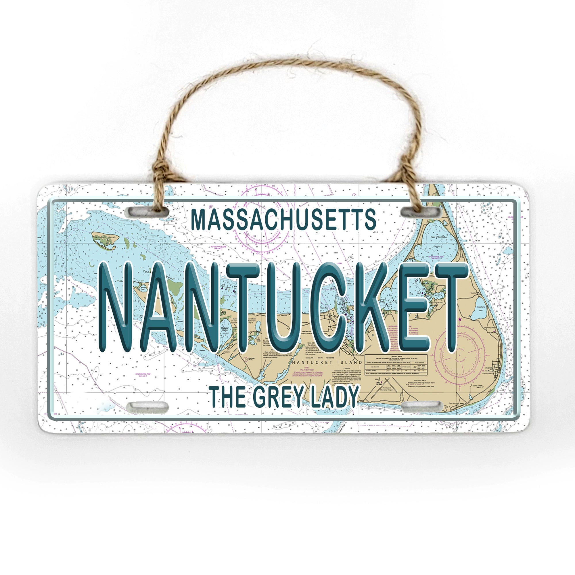 Nantucket, MA License Plate Wood Map Souvenir Ornament