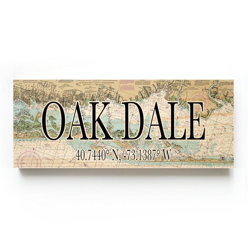 Oak Dale New York 3x9 Wood Coordinate Wall Hanging Map Sign