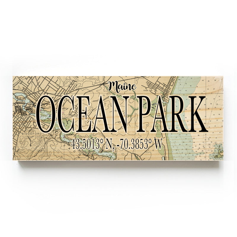 Ocean Park Maine 3x9 Wood Coordinate Wall Hanging Map Sign