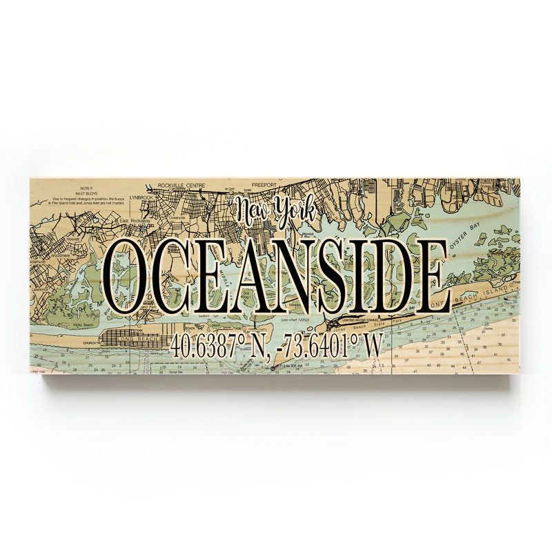 Oceanside New York 3x9 Wood Coordinate Wall Hanging Map Sign