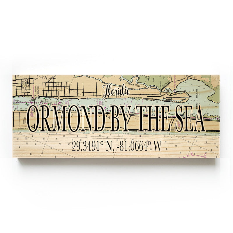 Ormond By The Sea Florida 3x9 Wood Coordinate Wall Hanging Map Sign