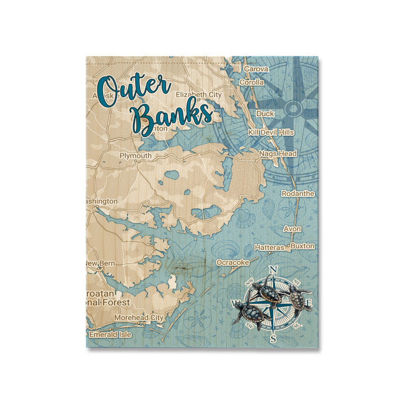 Outer Banks NC 5x7 inch Wood Wall Hanging Map Sign