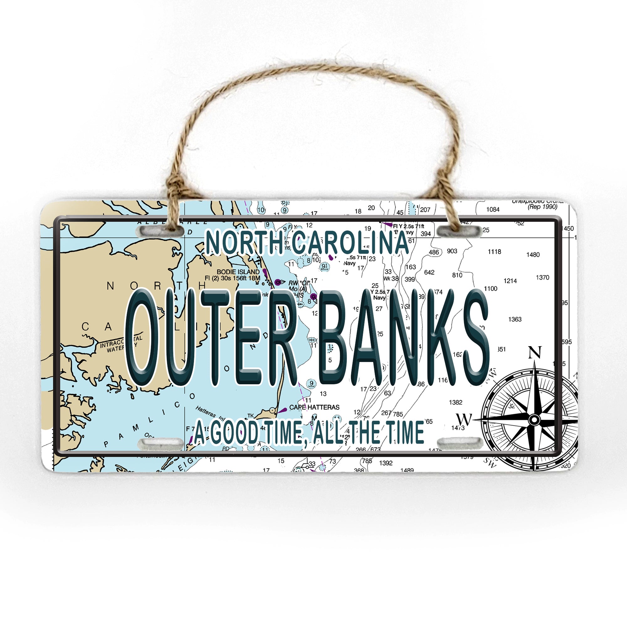 Outer Banks, NC License Plate Wood Map Souvenir Ornament