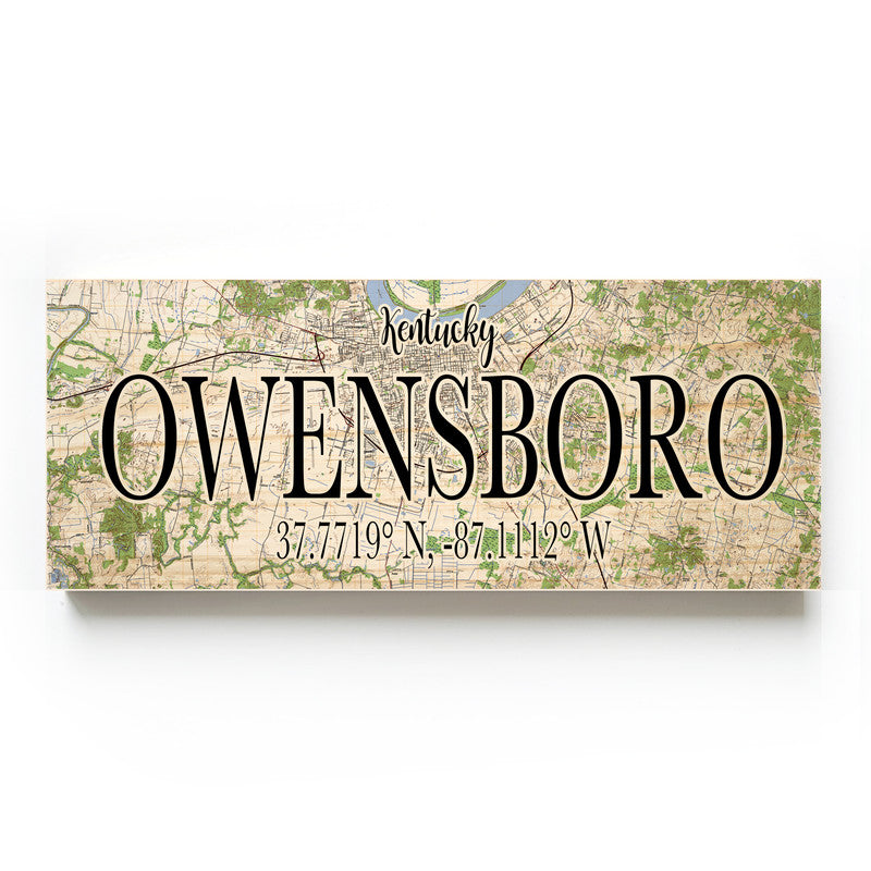 Owensboro Kentucky 3x9 Wood Coordinate Wall Hanging Map Sign