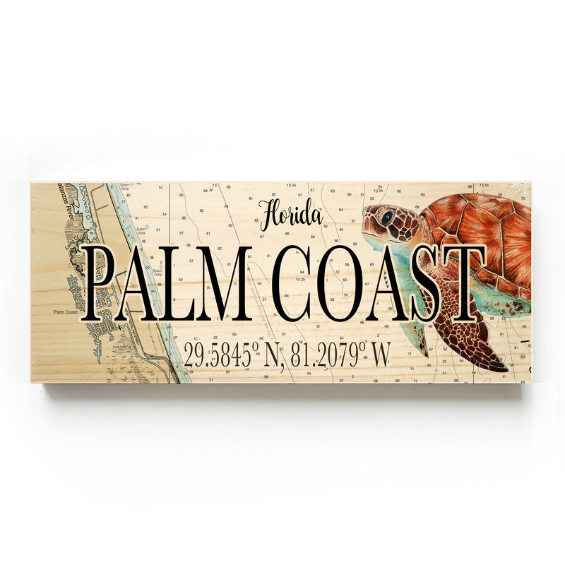 Palm Coast Florida 3x9 Wood Coordinate Wall Hanging Map Sign