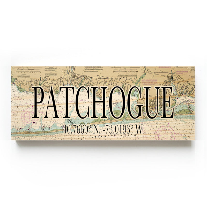 Patchogue New York 3x9 Wood Coordinate Wall Hanging Map Sign