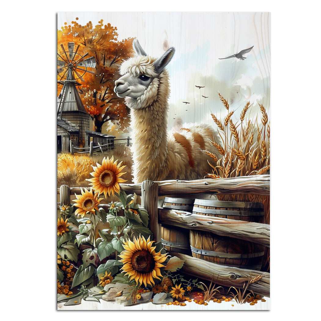 llama hanging planter Alpaca Sunflower Art Scene Artwork 5x7 inch Wood Wall Hanging