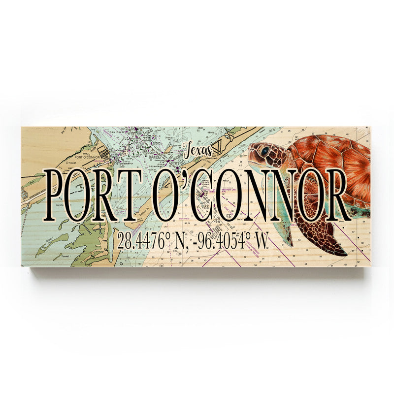 Port Oconnor Texas 3x9 Wood Coordinate Wall Hanging Map Sign