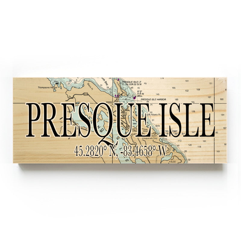 Presque Isle Michigan 3x9 Wood Coordinate Wall Hanging Map Sign