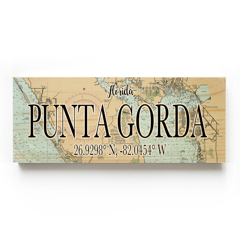 Punta Gorda Florida 3x9 Wood Coordinate Wall Hanging Map Sign