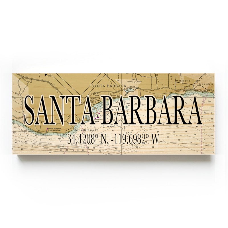 Santa Barbara California 3x9 Wood Coordinate Wall Hanging Map Sign