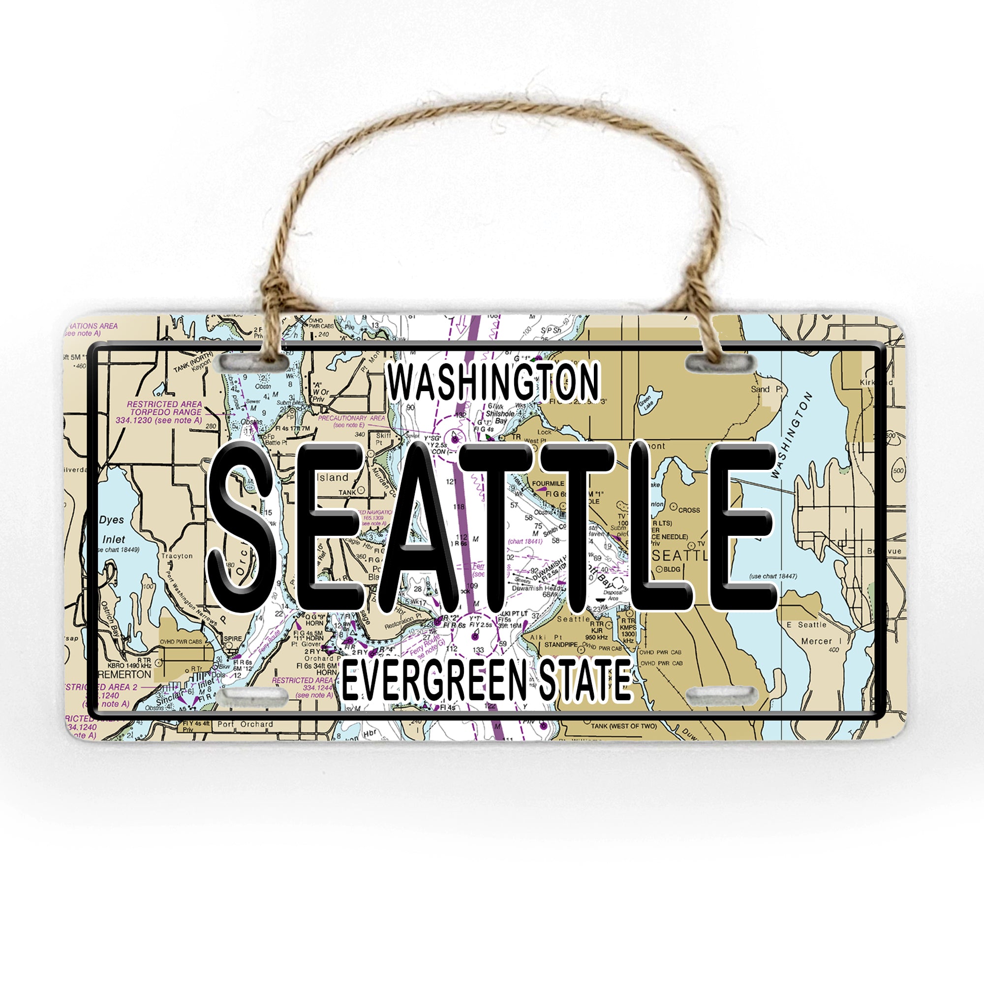 Seattle, WA License Plate Wood Map Souvenir Ornament